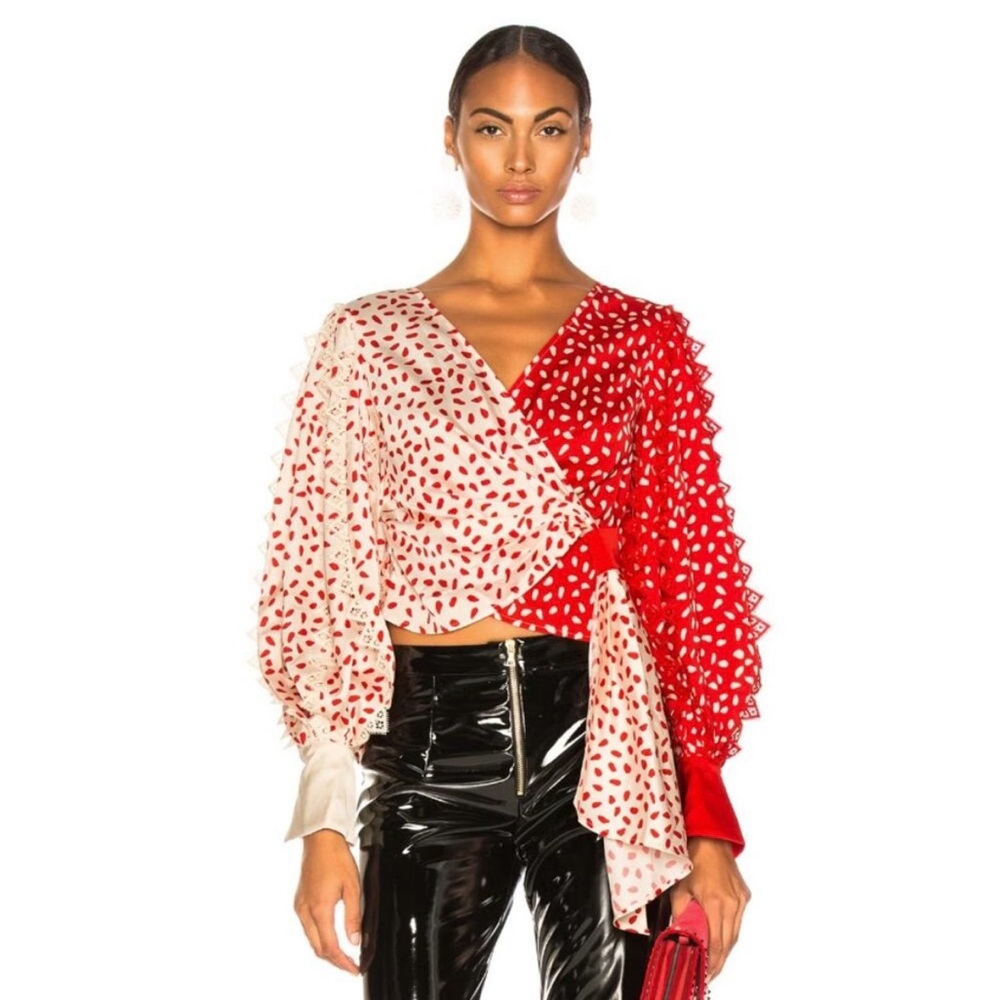 Authentic Self Portrait Satin Split Printed Polka… - image 4